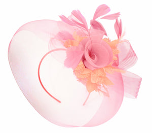 Caprilite Baby Pink and Peach on Headband Veil UK Wedding Ascot Races Hatinator