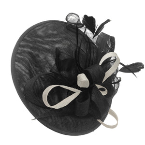 Caprilite Big Saucer Sinamay Black & Cream Ivory Mixed Colour Fascinator On Headband