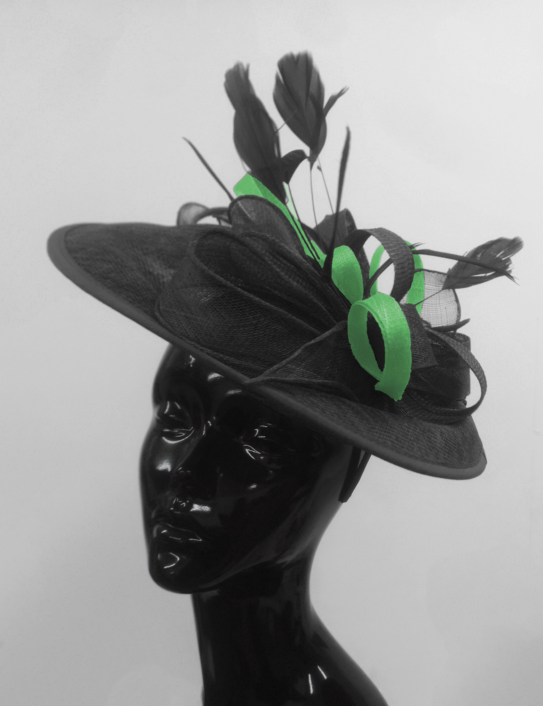 Caprilite Big Saucer Sinamay Black & Green Mixed Colour Fascinator On Headband