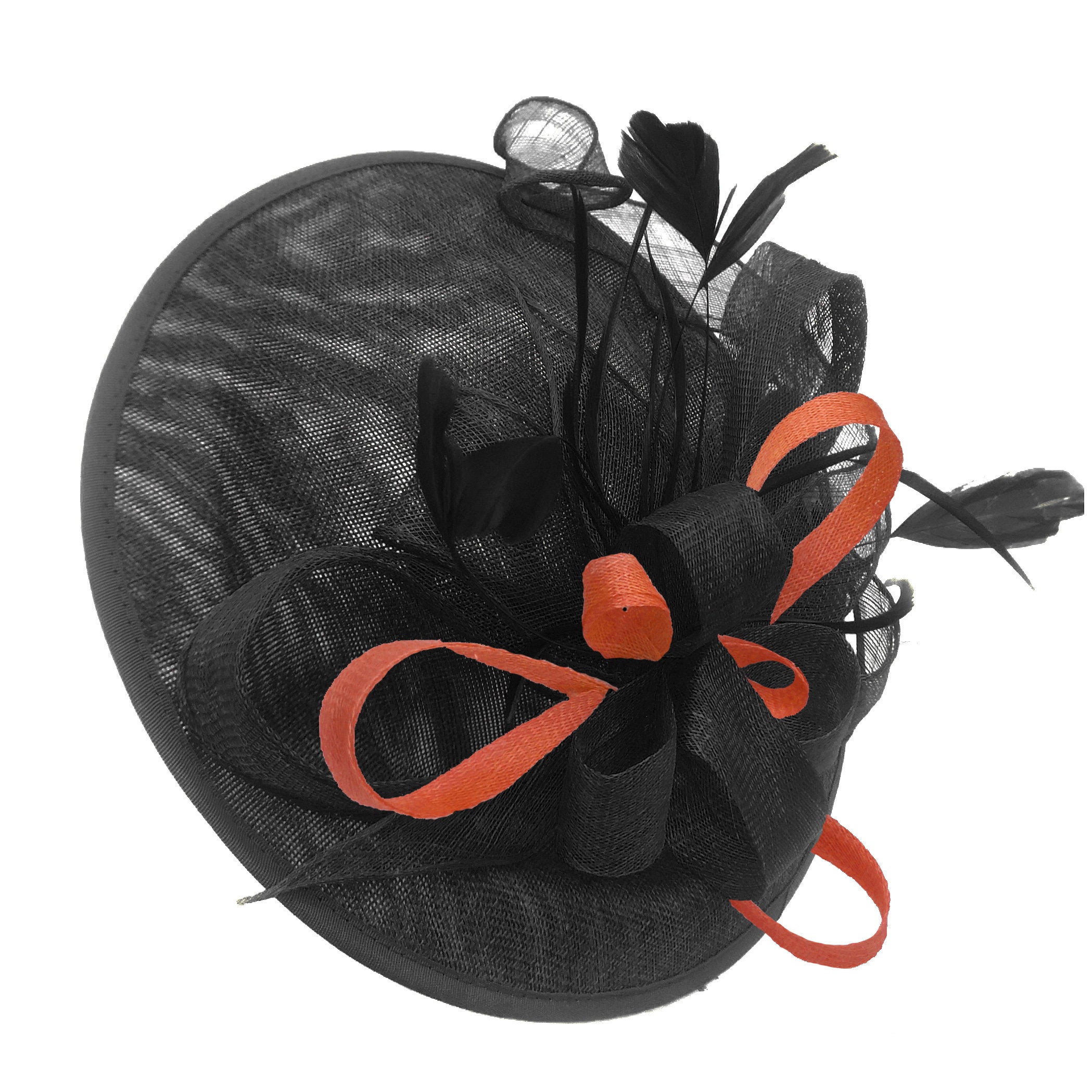 Caprilite Big Saucer Sinamay Black & Orange Mixed Colour Fascinator On Headband