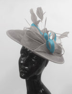 Caprilite Big Saucer Sinamay Silver Grey & Light Blue Mixed Colour Fascinator On Headband