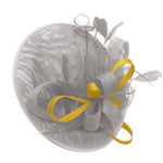 Caprilite Big Saucer Sinamay Silver Grey & Yellow Mixed Colour Fascinator On Headband