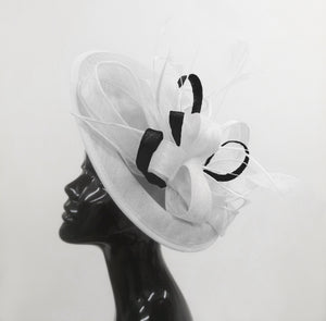 Caprilite Big Saucer Sinamay White & Black Mixed Colour Fascinator On Headband