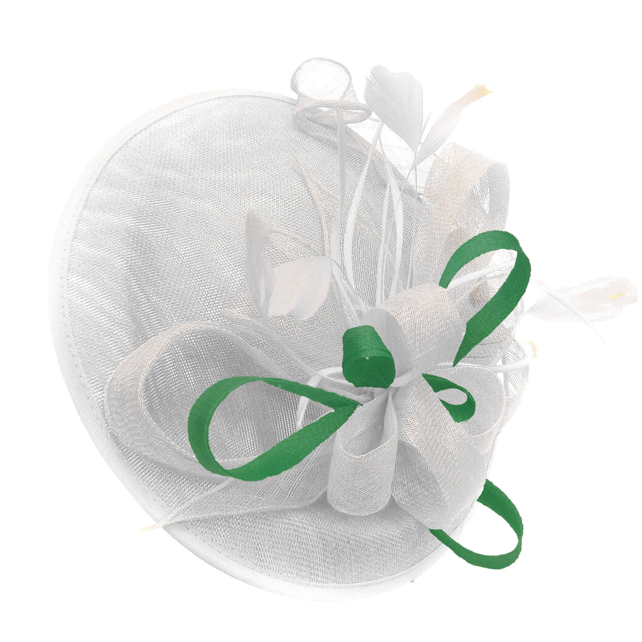 Caprilite Big Saucer Sinamay White & Green Mixed Colour Fascinator On Headband