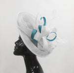 Caprilite Big Saucer Sinamay White & Light Blue Mixed Colour Fascinator On Headband