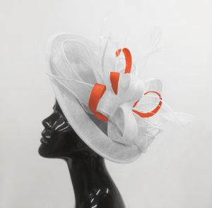 Caprilite Big Saucer Sinamay White & Orange Mixed Colour Fascinator On Headband