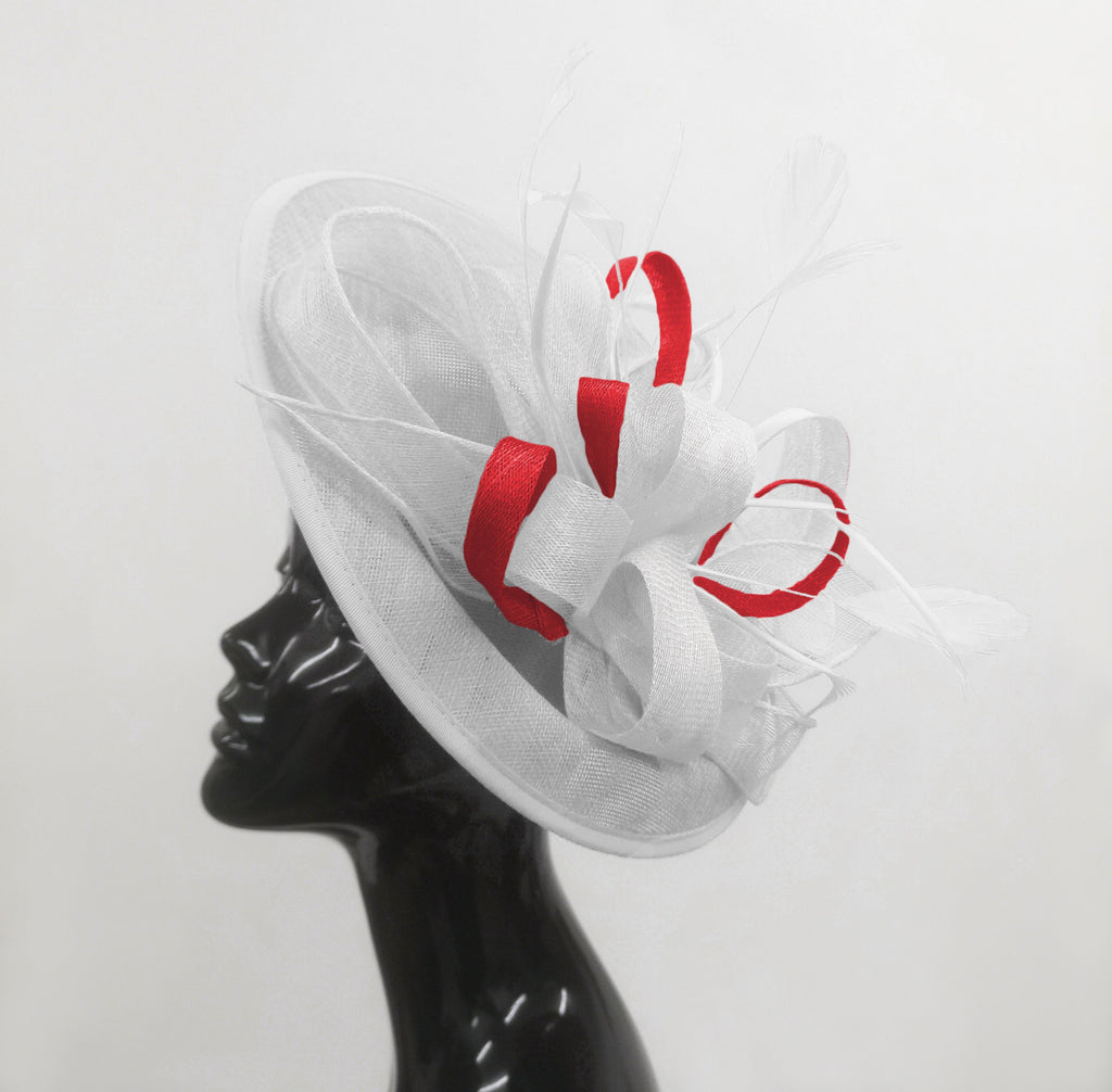 Caprilite Big Saucer Sinamay White & Red Mixed Colour Fascinator On Headband