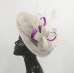 Caprilite Big Saucer Sinamay Cream Ivory & Cadbury Purple Mixed Colour Fascinator On Headband