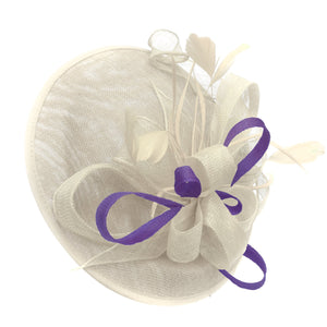 Caprilite Big Saucer Sinamay Cream ivory & Lavender Purple Mixed Colour Fascinator On Headband