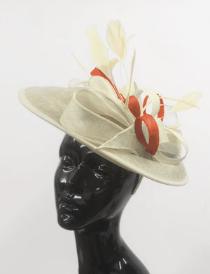 Caprilite Big Saucer Sinamay Cream ivory & Orange Mixed Colour Fascinator On Headband