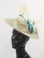 Caprilite Big Saucer Sinamay Cream Ivory & Light Blue Mixed Colour Fascinator On Headband