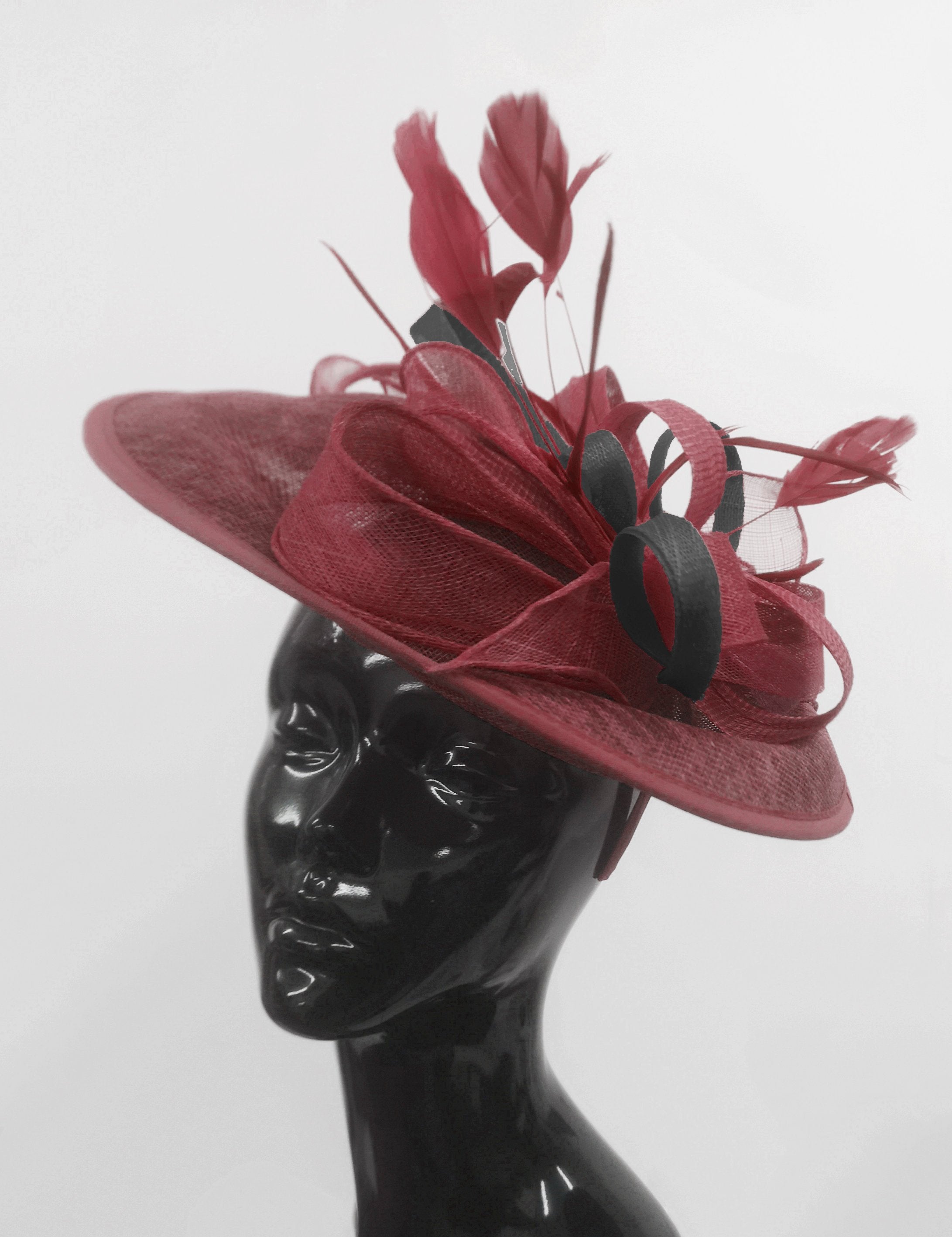 Caprilite Big Saucer Sinamay Burgundy & Black Mixed Colour Fascinator On Headband