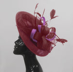 Caprilite Big Saucer Sinamay Burgundy & Cadbury Purple Mixed Colour Fascinator On Headband