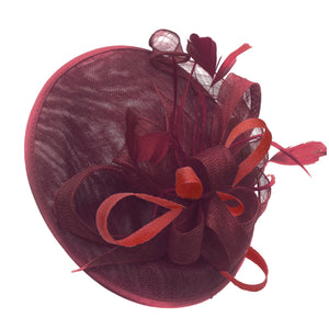 Caprilite Big Saucer Sinamay Burgundy & Red Mixed Colour Fascinator On Headband