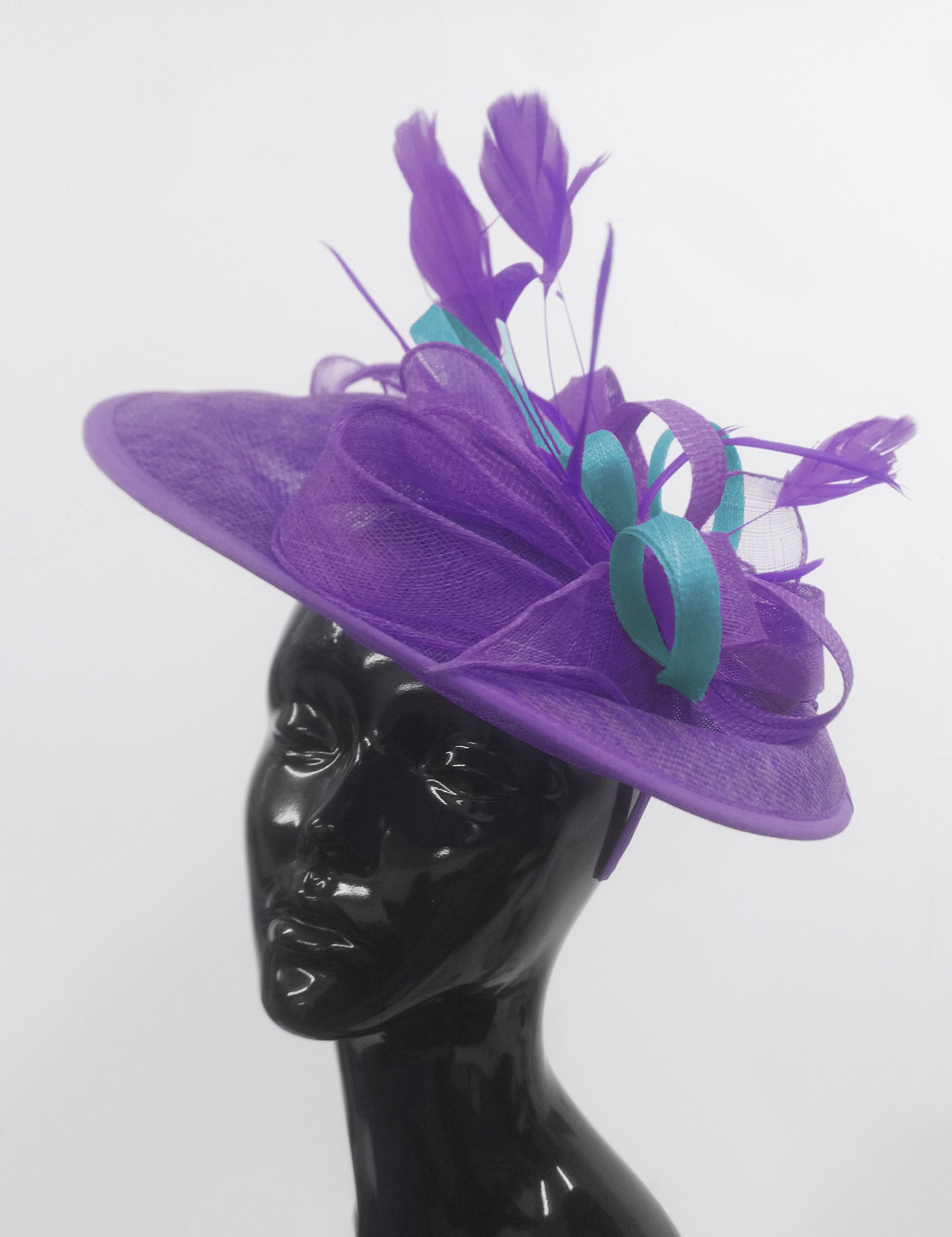 Caprilite Big Saucer Sinamay Lavender Purple & Light Blue Mixed Colour Fascinator On Headband