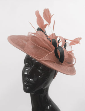 Caprilite Big Saucer Sinamay Dusty Pink & Black Mixed Colour Fascinator On Headband