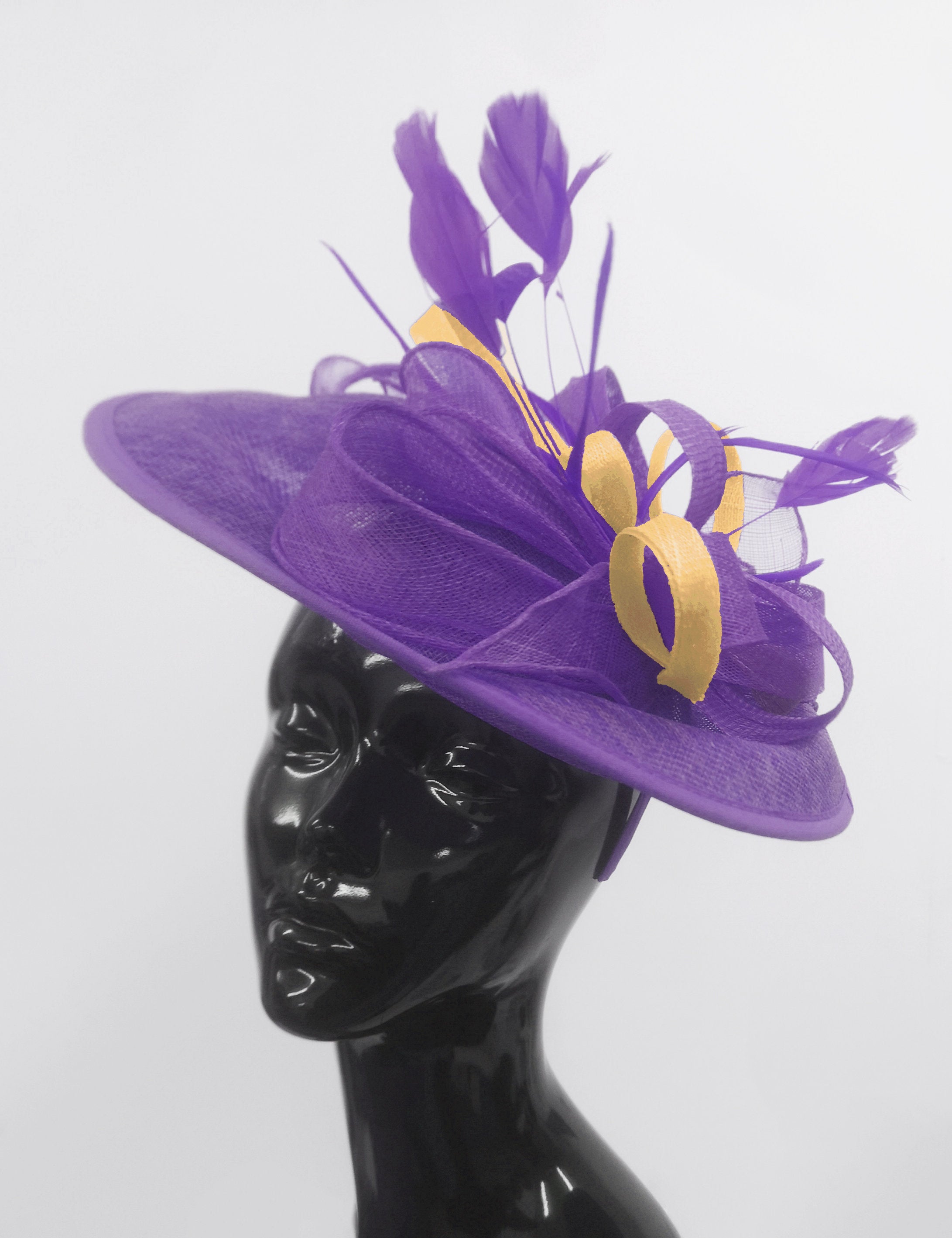 Caprilite Big Saucer Sinamay Lavender Purple & Gold Mixed Colour Fascinator On Headband