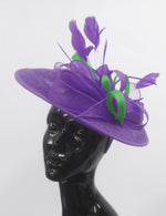 Caprilite Big Saucer Sinamay Lavender Purple & Green Mixed Colour Fascinator On Headband