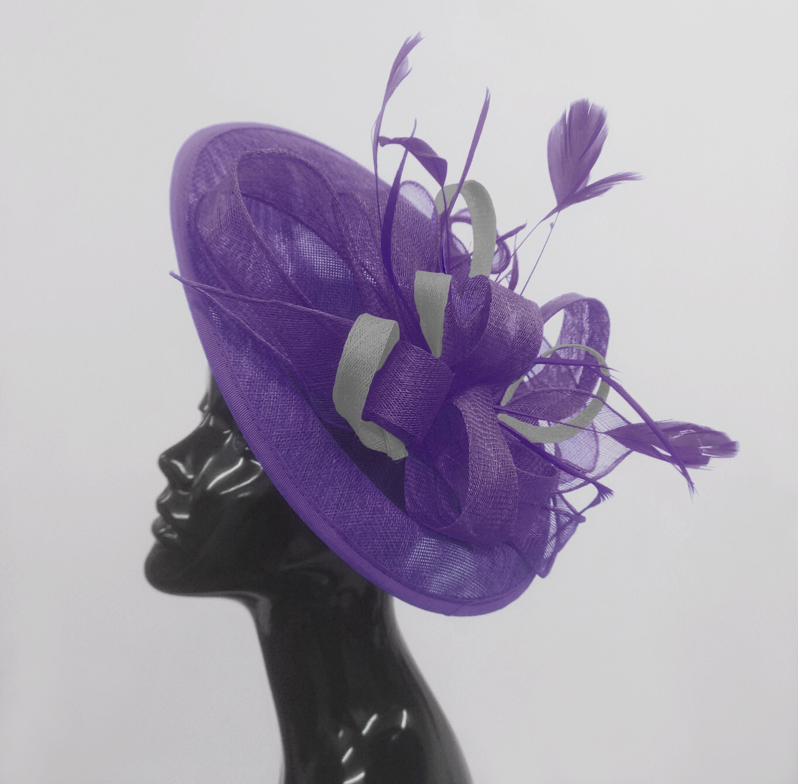 Caprilite Big Saucer Sinamay Lavender Purple & Grey Silver Mixed Colour Fascinator On Headband