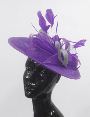 Caprilite Big Saucer Sinamay Lavender Purple & Grey Silver Mixed Colour Fascinator On Headband