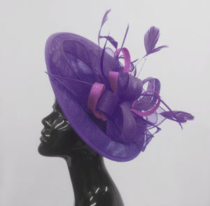 Caprilite Big Saucer Sinamay Lavender Purple & Cadbury Mixed Colour Fascinator On Headband