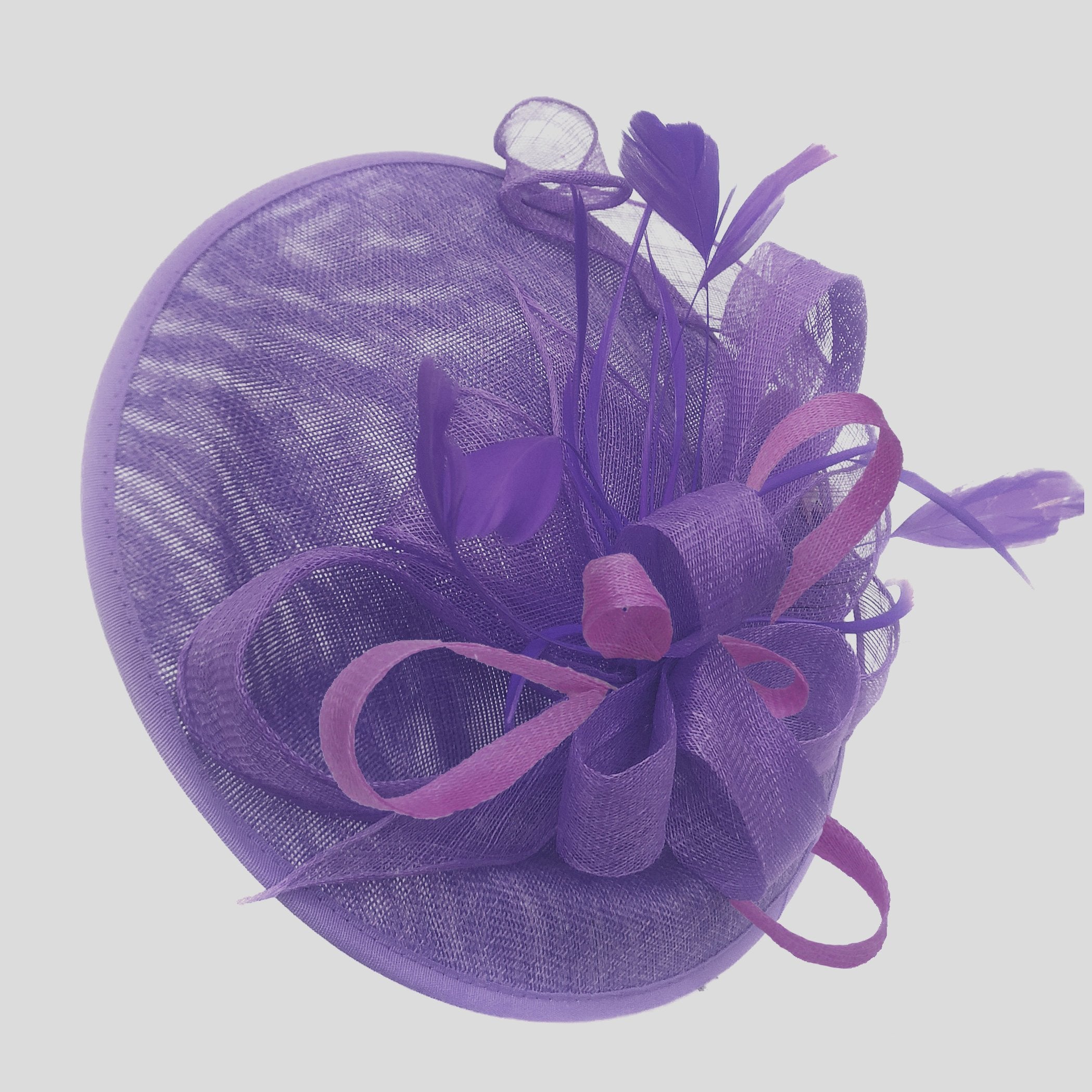 Caprilite Big Saucer Sinamay Lavender Purple & Cadbury Mixed Colour Fascinator On Headband