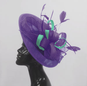 Caprilite Big Saucer Sinamay Lavender Purple & Light Turquoise Mixed Colour Fascinator On Headband