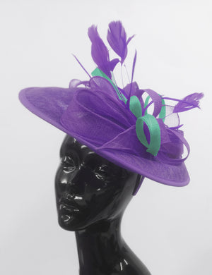 Caprilite Big Saucer Sinamay Lavender Purple & Light Turquoise Mixed Colour Fascinator On Headband