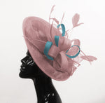 Caprilite Big Saucer Sinamay Dusty Pink & Light Blue Mixed Colour Fascinator On Headband