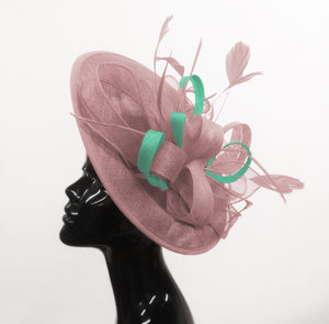 Caprilite Big Saucer Sinamay Dusty Pink & Light Turquoise Mixed Colour Fascinator On Headband