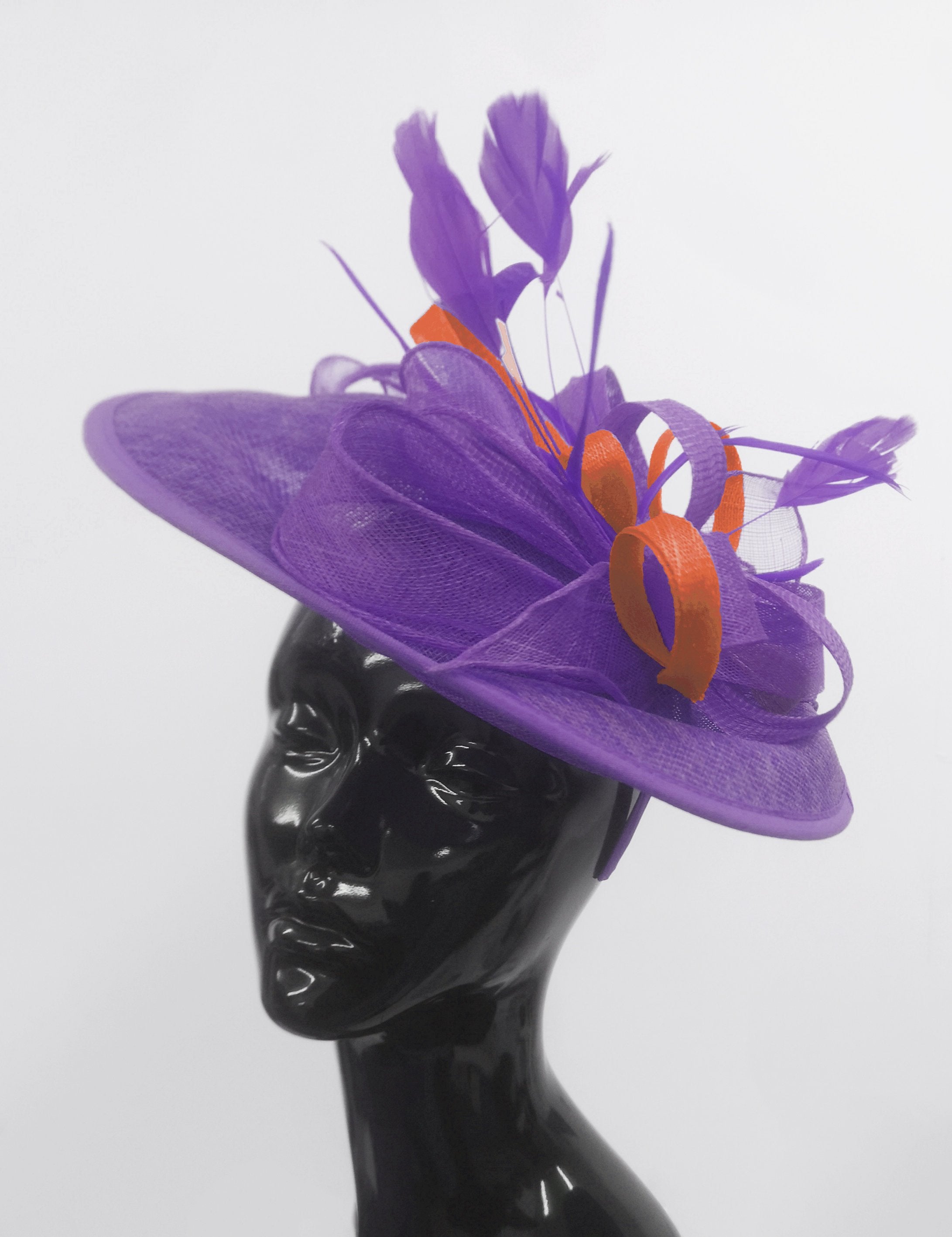 Caprilite Big Saucer Sinamay Lavender Purple & Orange Mixed Colour Fascinator On Headband