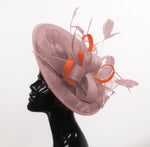 Caprilite Big Saucer Sinamay Dusty Pink & Orange Mixed Colour Fascinator On Headband