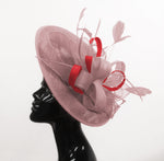 Caprilite Big Saucer Sinamay Dusty Pink & Red Mixed Colour Fascinator On Headband