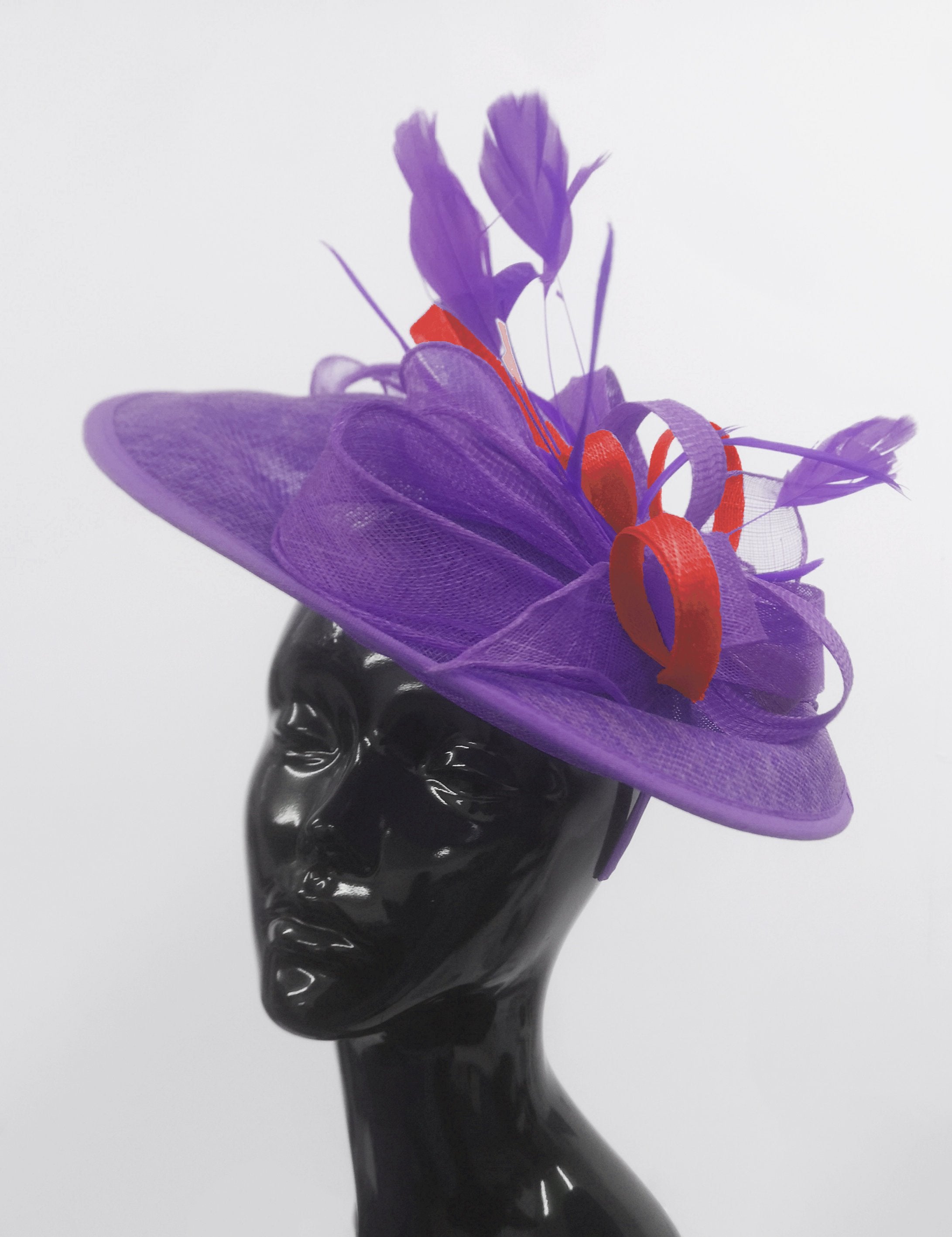 Caprilite Big Saucer Sinamay Lavender Purple & Red Mixed Colour Fascinator On Headband