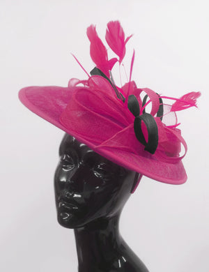 Caprilite Big Saucer Sinamay Fuchsia Hot Pink & Black Mixed Colour Fascinator On Headband