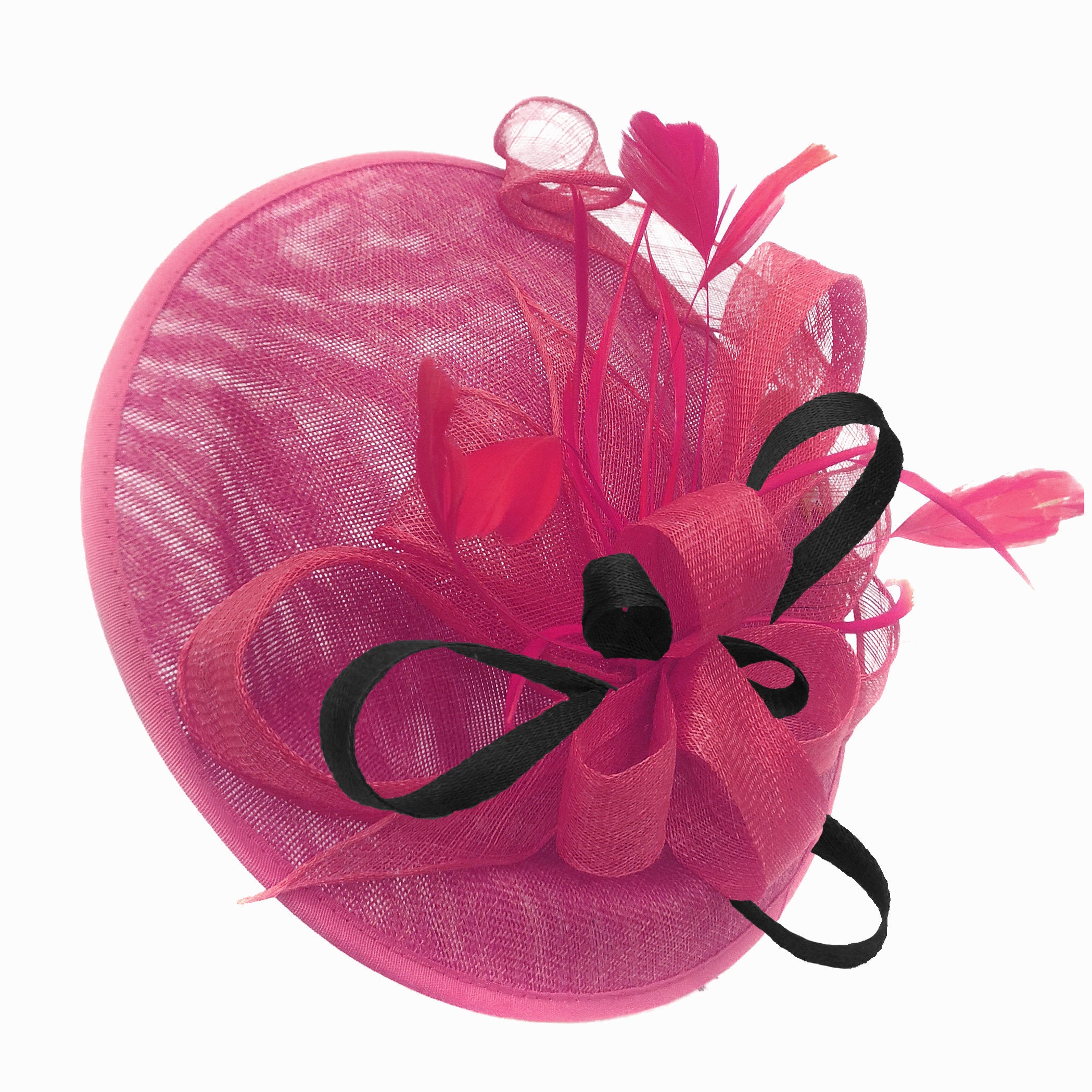 Caprilite Big Saucer Sinamay Fuchsia Hot Pink & Black Mixed Colour Fascinator On Headband