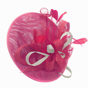 Caprilite Big Saucer Sinamay Fuchsia Hot Pink & Cream Ivory Mixed Colour Fascinator On Headband