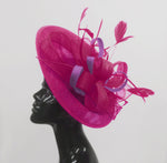 Caprilite Big Saucer Sinamay Fuchsia Hot Pink & Cadbury Purple Mixed Colour Fascinator On Headband