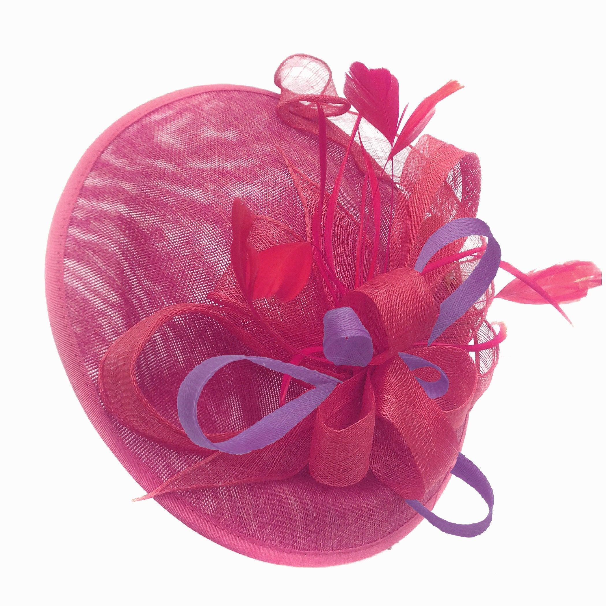 Caprilite Big Saucer Sinamay Fuchsia Hot Pink & Cadbury Purple Mixed Colour Fascinator On Headband