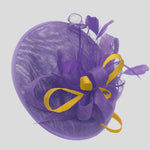 Caprilite Big Saucer Sinamay Lavender Purple & Yellow Mixed Colour Fascinator On Headband