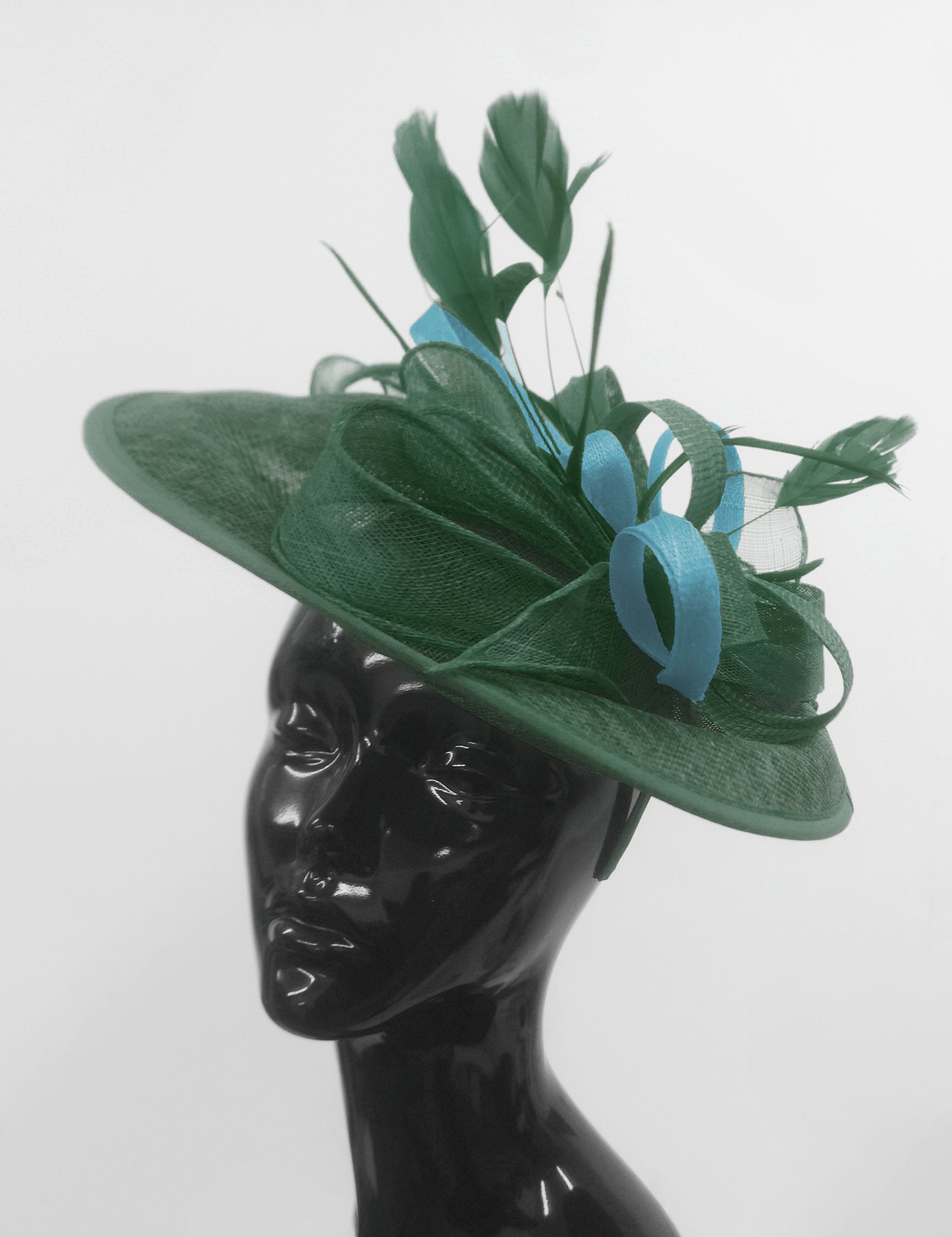 Caprilite Big Saucer Sinamay Green & Light Blue Mixed Colour Fascinator On Headband