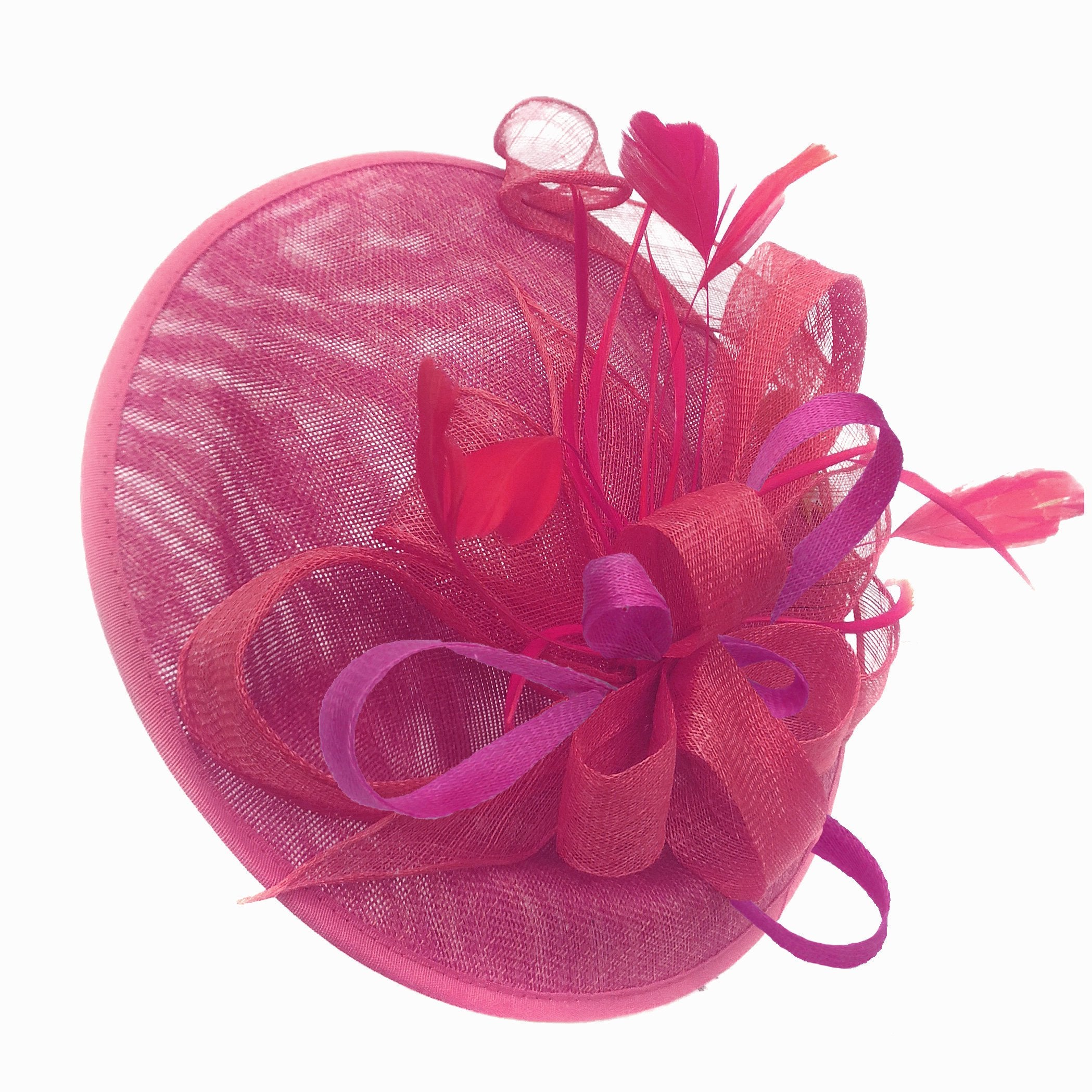 Caprilite Big Saucer Sinamay Fuchsia Hot Pink Colour Fascinator On Headband