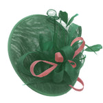 Caprilite Big Saucer Sinamay Green & Dusty Pink Mixed Colour Fascinator On Headband