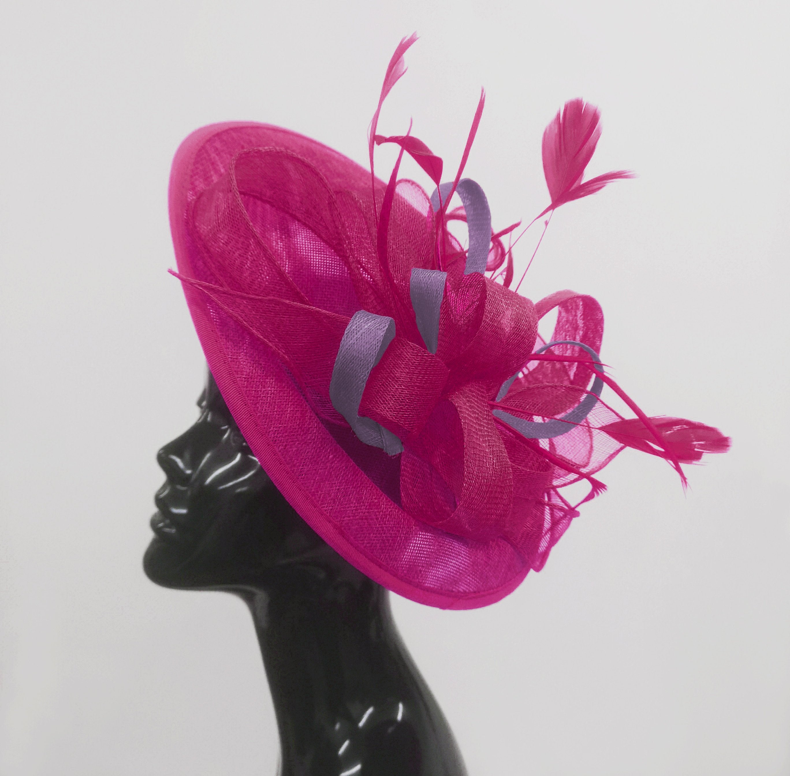 Caprilite Big Saucer Sinamay Fuchsia Hot Pink & Lavender Purple Mixed Colour Fascinator On Headband