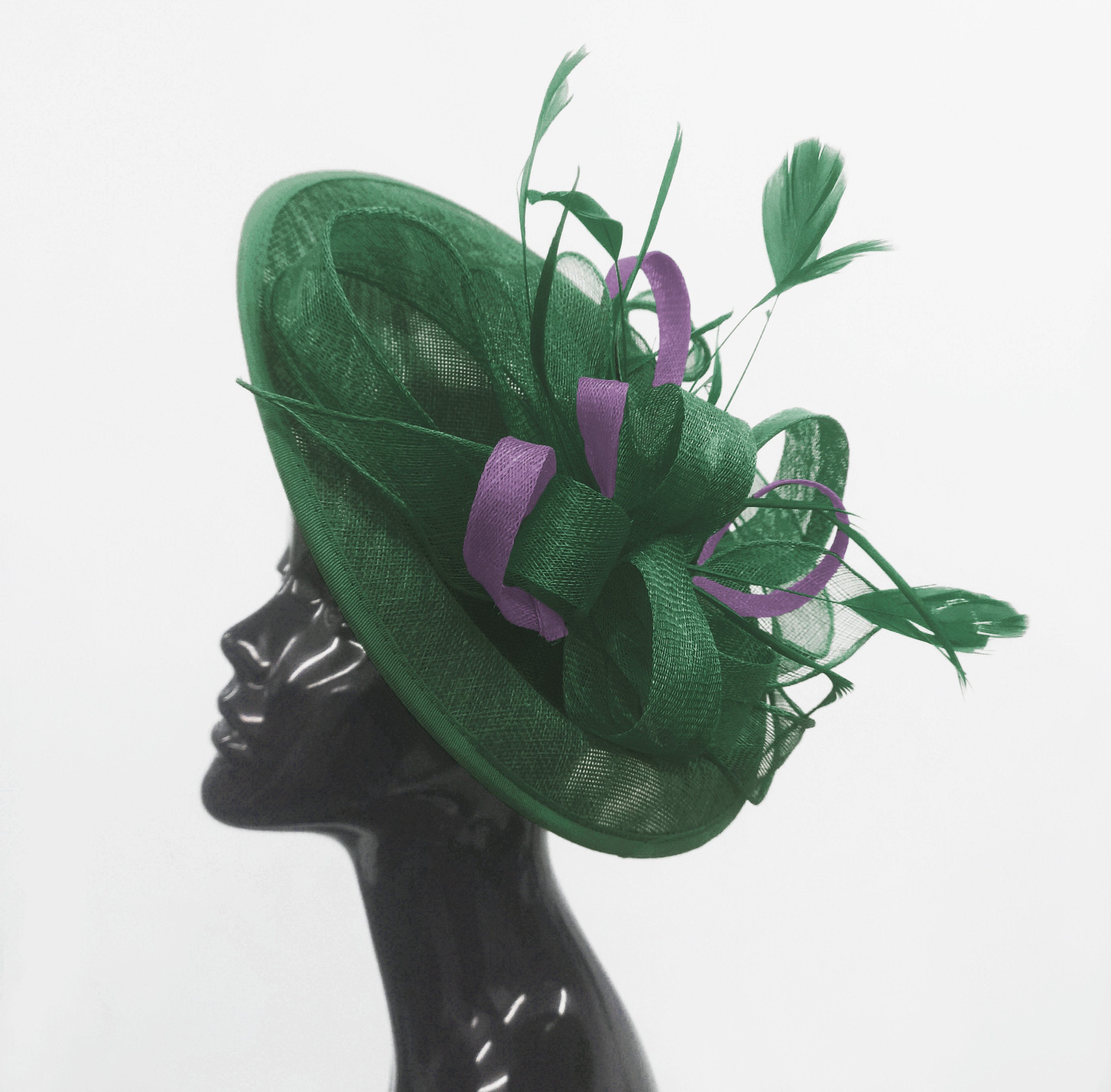 Caprilite Big Saucer Sinamay Green & Lavender Purple Mixed Colour Fascinator On Headband