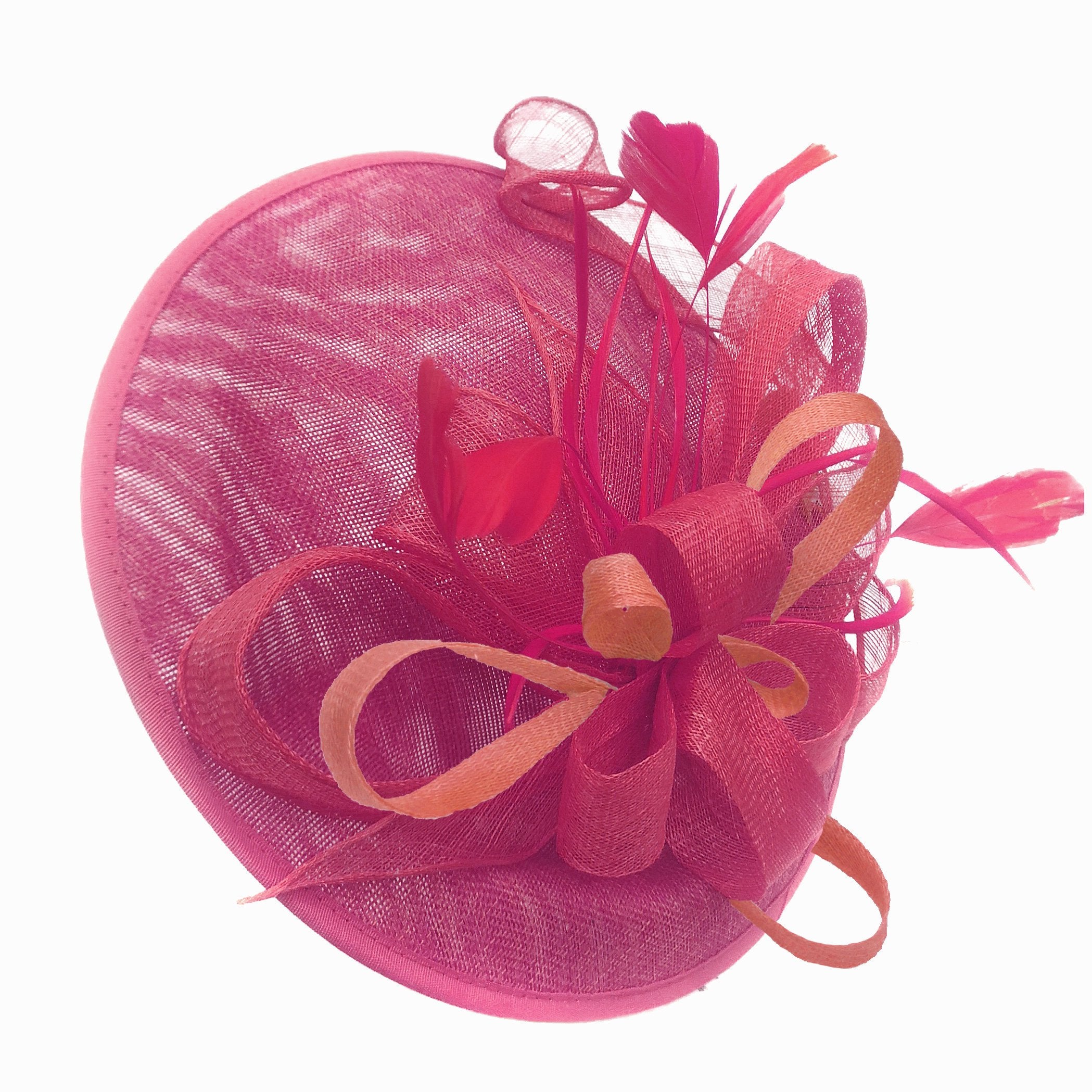 Caprilite Big Saucer Sinamay Fuchsia Hot Pink & Peach Mixed Colour Fascinator On Headband