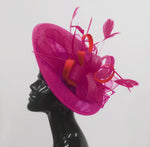 Caprilite Big Saucer Sinamay Fuchsia Hot Pink & Red Mixed Colour Fascinator On Headband