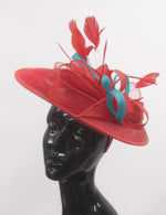 Caprilite Big Saucer Sinamay Red & Light Blue Mixed Colour Fascinator On Headband