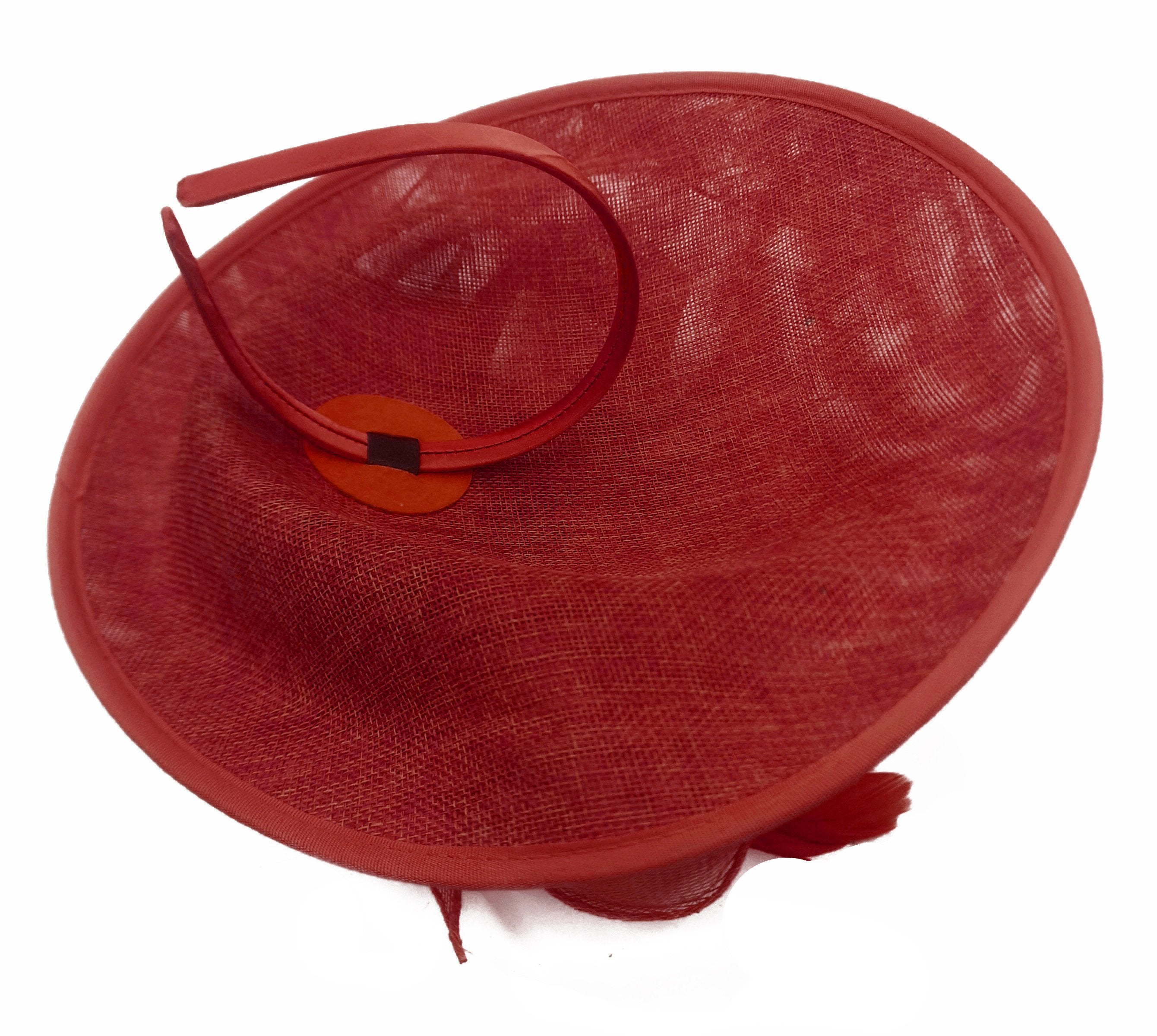 Caprilite Big Saucer Sinamay Red & Dusty Pink Mixed Colour Fascinator On Headband