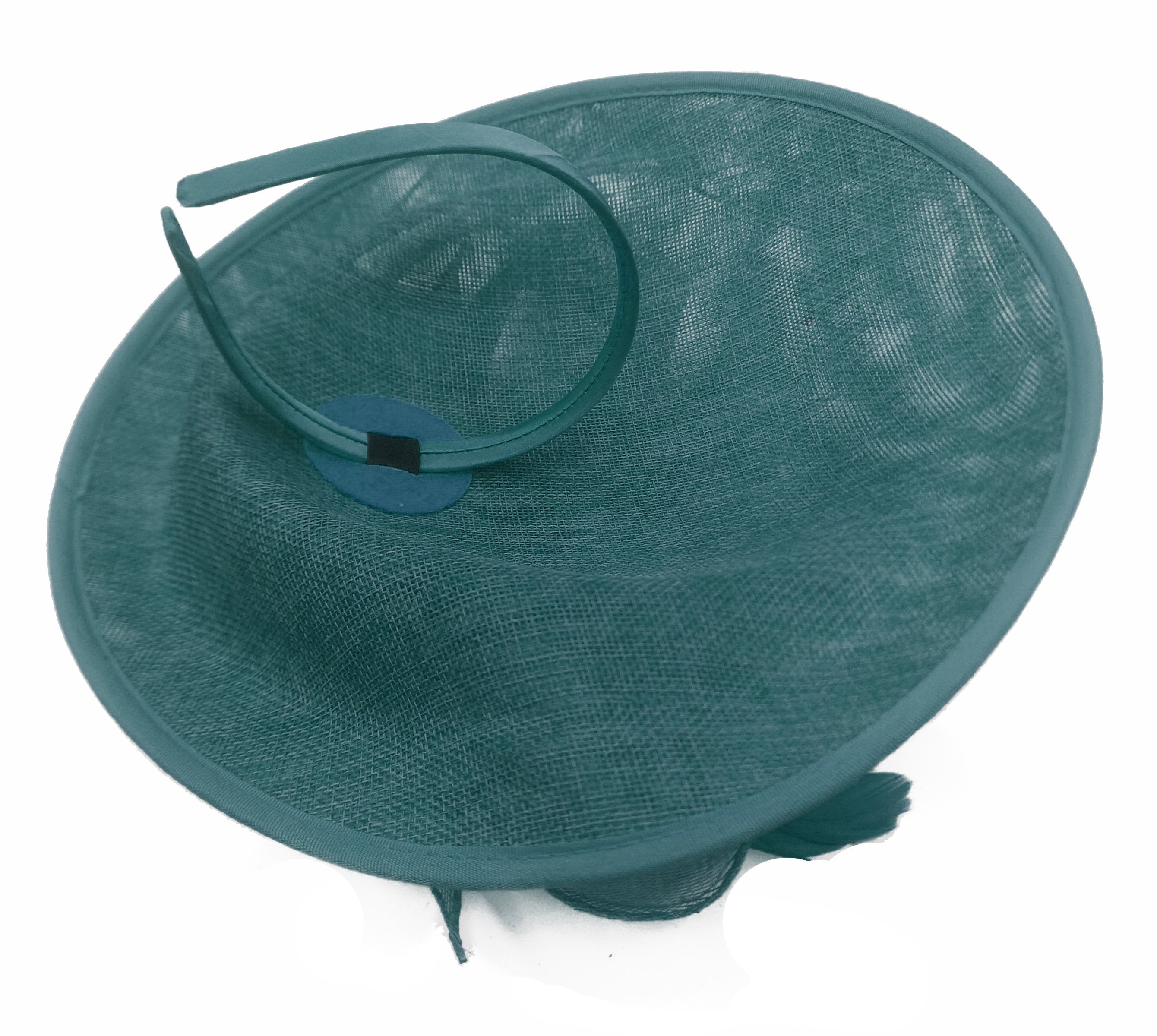 Caprilite Big Saucer Sinamay Teal Turquoise & White Mixed Colour Fascinator On Headband